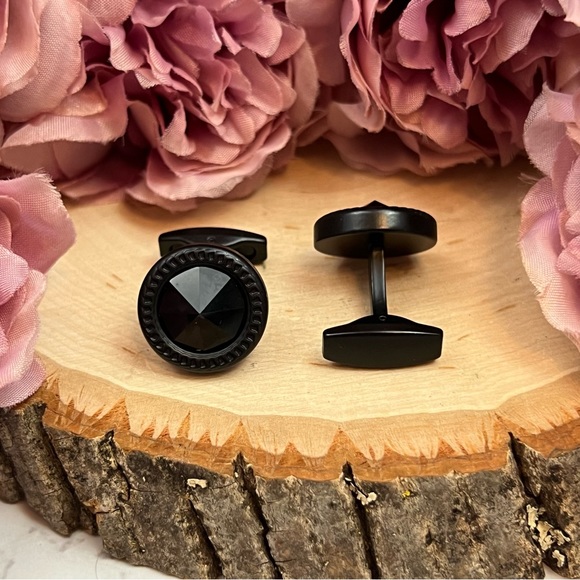 Elegant Round Black Obsidian Cufflinks - Picture 9 of 17